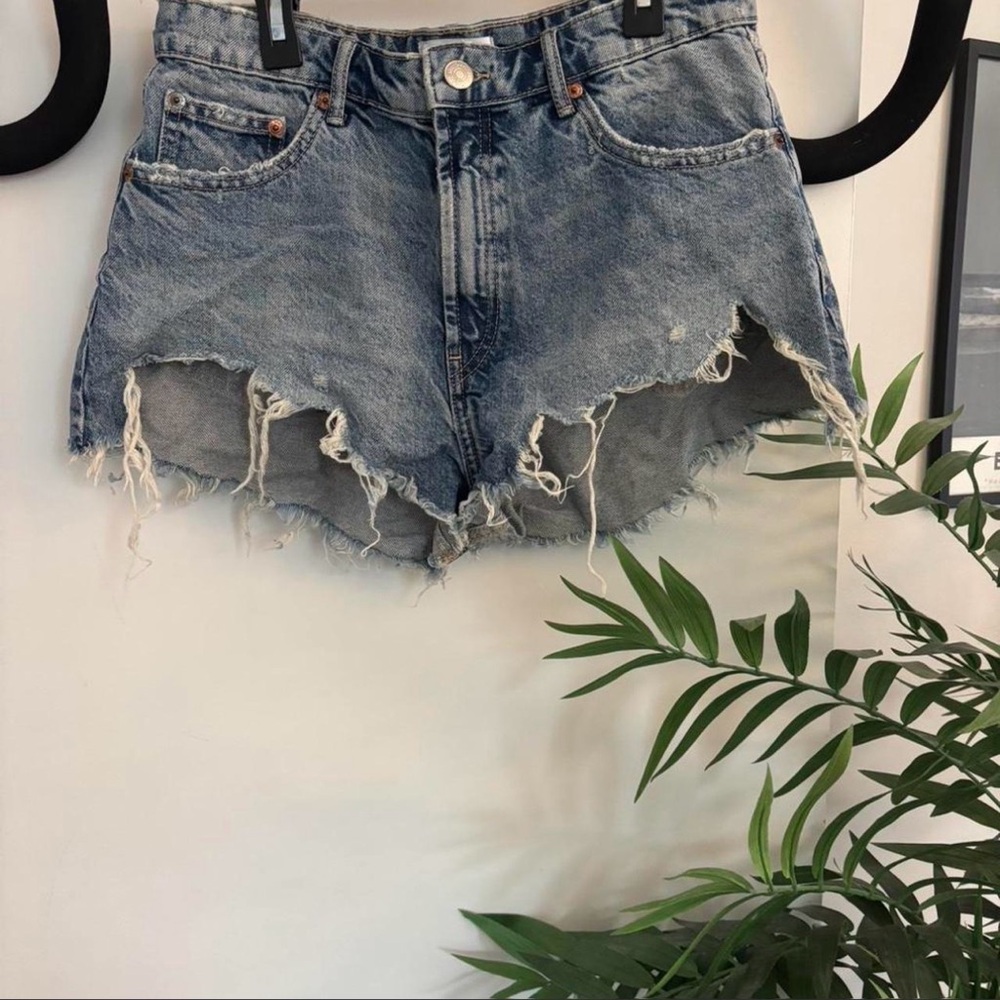 Zara Blue Distressed Jean Shorts